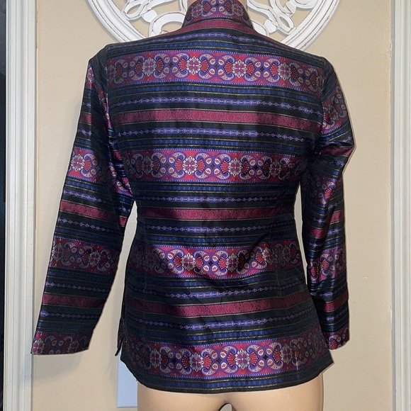 Talbots women’s 4 petite 4p small blazer jacket blouse Black pink pattern silk - Picture 6 of 10